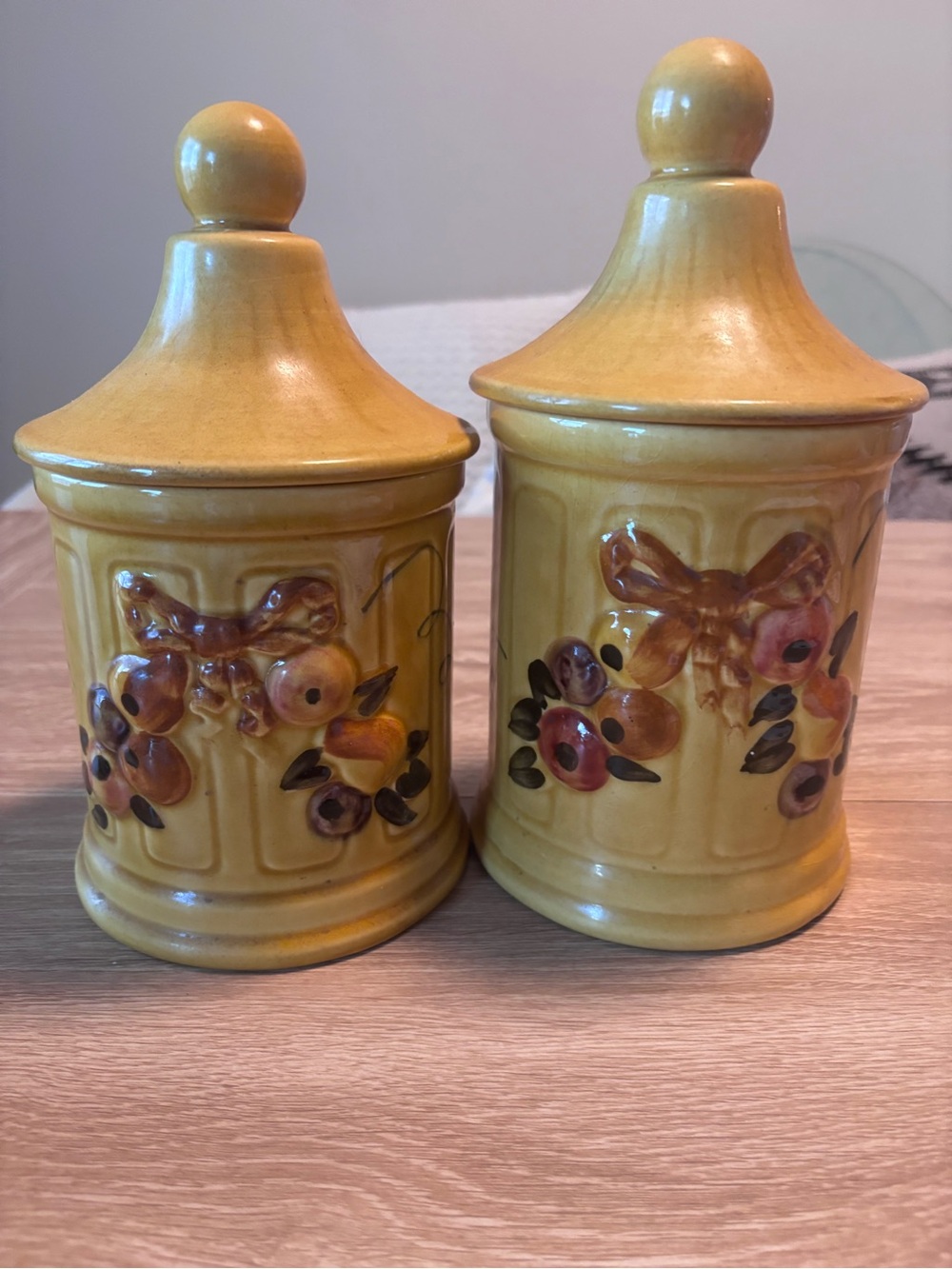 Vintage Yellow Ceramic Fruit Motif Canister Set - Decorative Home Accent
